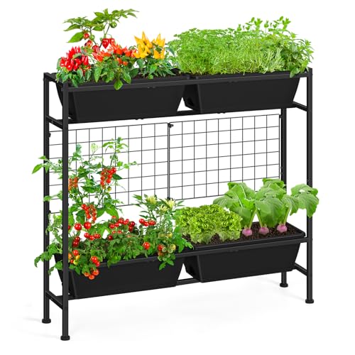 Raised Garden Bed 32" Tall Elevated Planter Boxes with Trellis & Legs (Black)