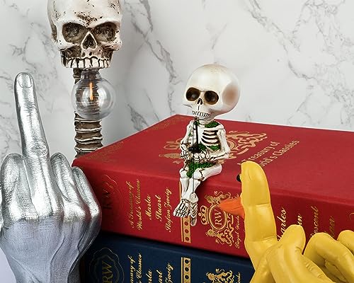 Style Fishing Skeleton Statue 4.5 Inch Mini Skull Figurines Halloween Gothic Decor Resin Cute Skull Fisher Sculpture for Outdoor Garden Pond Fountain Poolside