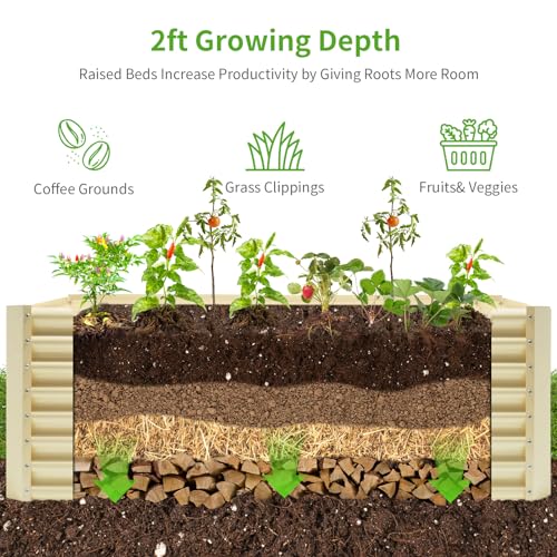 6x3x2ft Galvanized Raised Garden Bed (6×3×2ft（Rectangular） / Cream Yellow)