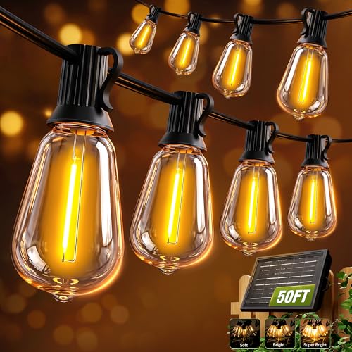 Solar String Lights Outdoor Waterproof Lights with Remote & Timer (Warm White / 50FT)