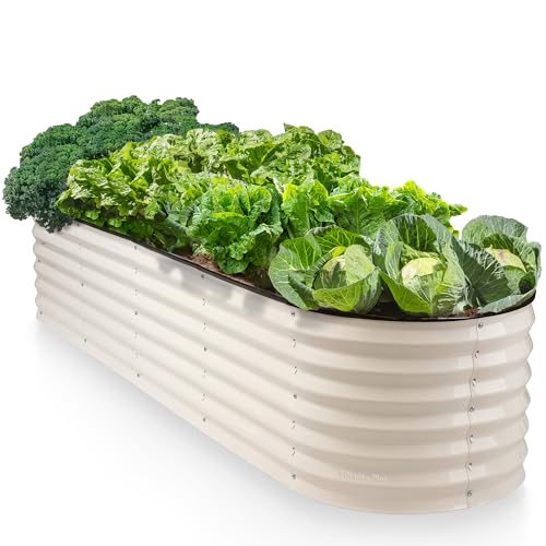 9-in-1 Galvanized Steel Raised Garden Bed // 8×2×1.5 ft Modular Planter for Gardening, Vegetables, Flowers // 18" Tall Metal Raised Garden Beds Outdoor (White) // Patented Design Planter Box (White / 8x2x1.5 ft)