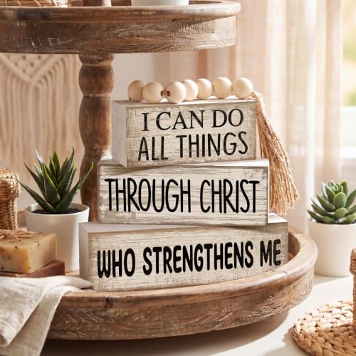 4 Pcs Christian Table Decor for Home (I Can Do All Things Through Christ)