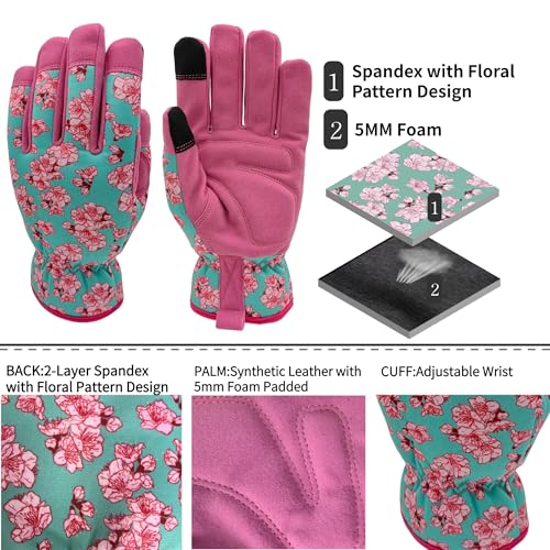 Lightweight Gardening Gloves (Pink&blue / Medium)