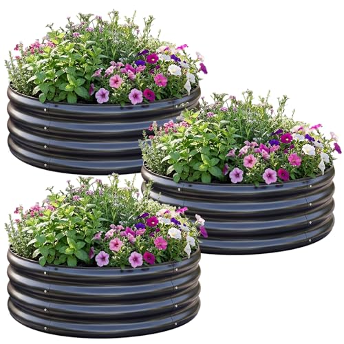 3Pack 2x2x1 ft Round Galvanized Raised Garden Bed Kit Round Metal Flower Box Large Planter Raised Beds Outdoor Garden for Planting (Gray / 2x2x1ft(3pack))