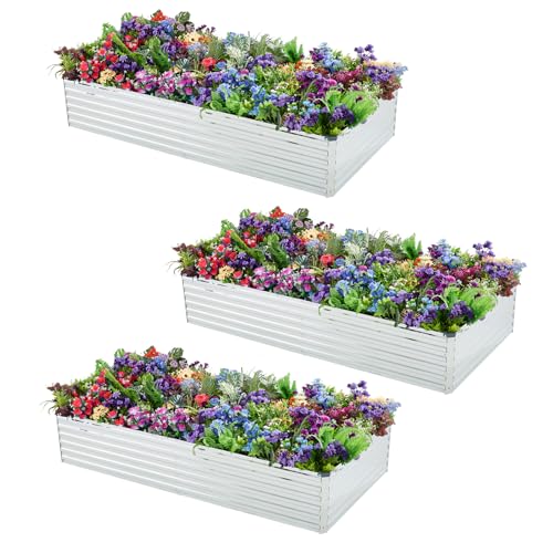 3 Pack 6x3x1FT Galvanized Raised Garden Beds Kit Outdoor Metal Gardening Planter Box for Vegetable Elevated Flower Herbs (Silver(3 Pack) / 6x3x1FT)