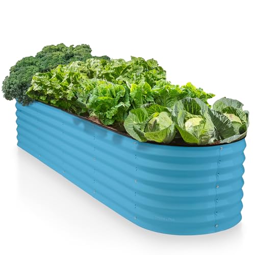 9-in-1 Galvanized Steel Raised Garden Bed // 8×2×1.5 ft Modular Planter for Gardening, Vegetables, Flowers // 18" Tall Metal Raised Garden Beds Outdoor (Teal) // Patented Design Planter Box (Teal / 8x2x1.5 ft)