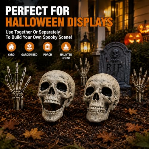 2 PC Realistic Skeleton Skull Halloween Decorations for Outdoor Indoor Yard Decor Graveyard Life Size (2 Skeleton Skull)