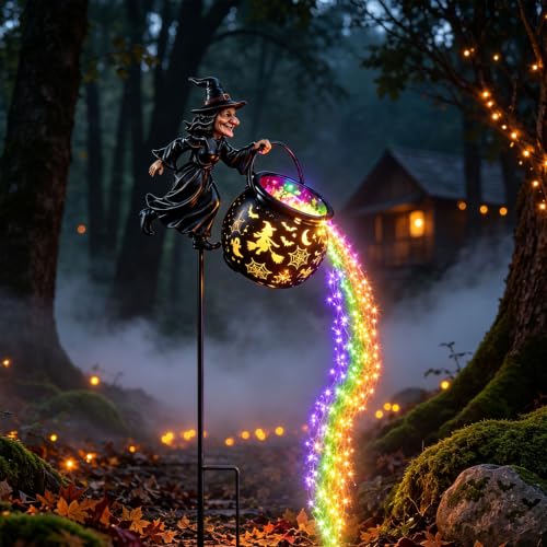 Halloween Witch Cauldron Solar Garden Stake Light for Outdoor Decor (Halloween E)