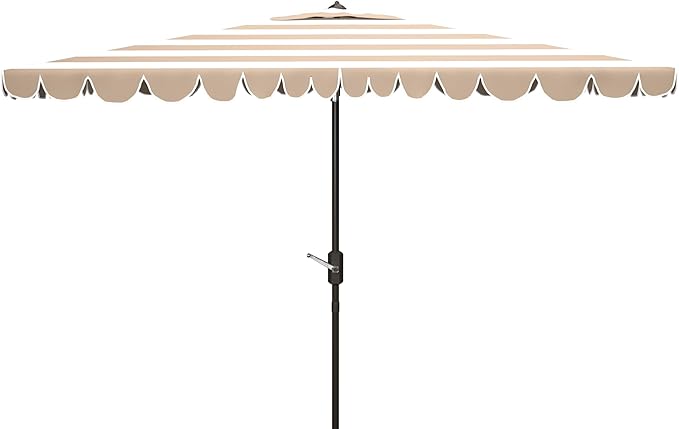 Safavieh PAT8311C Outdoor Vienna Navy and White 6'6" x 10' Rectangle Crank UV Protected Umbrella