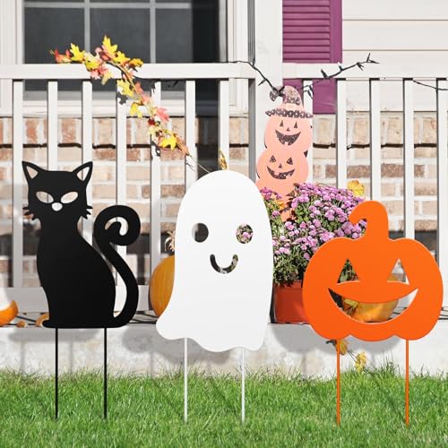 3 Pcs Metal Halloween Outdoor Yard Decor (Mixed Style / Black,white,orange)
