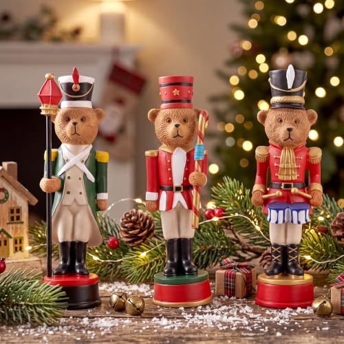 3 Pcs Vintage Christmas Nutcracker 5 in Bear Nutcracker Figurine (5 Inch / Royal Guard Bear)