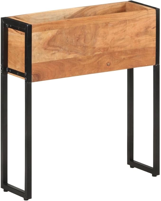 Raised Garden Bed Planter Box 23.6"x7.9"x26.8" Solid Acacia Wood Elevated Flower Bed with Powder-Coated Steel Frame for Patio, Garden, and Balcony Use