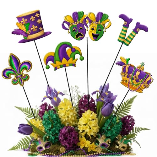 6 Pcs Mardi Gras Metal Garden Stakes Mardi Gras Carnival Metal Garden Signs Yard Stakes Outdoor Decor for Carnival Party Home Lawn Porch Holiday Front Backyard (Mardi Gras)
