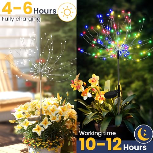 2 Pack Solar Firework Lights Outdoor (2 PACK 120 LEDS / Multicolor)