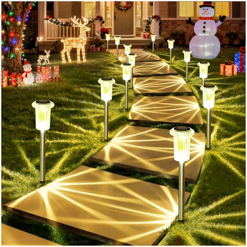 10 Pack Solar Pathway Lights Outdoor Waterproof Warm White LED (Warm 10Pack)