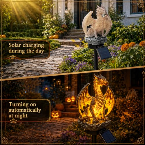 Dragon Legacy Golden Ember Edition Solar Garden Light Statue