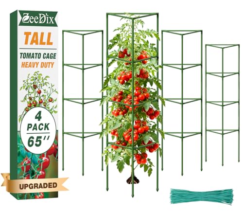 65 Inch 4 Pack Heavy Duty Tall Tomato Cages for Garden (65"-4 Pack)