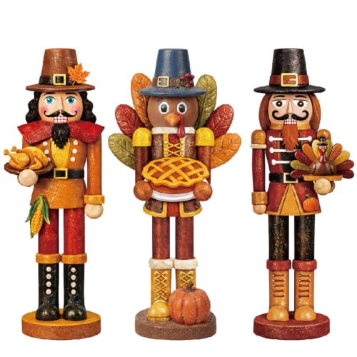 3 Pcs Fall Thanksgiving Nutcracker Turkey Figures Fall Table Decor (5 Inch / :Thanksgiving Nutcracker)