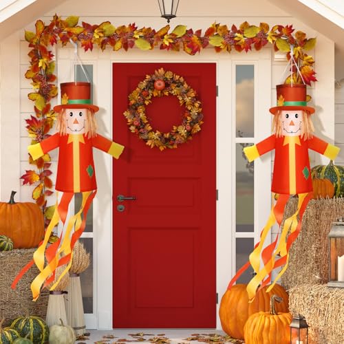 2 Pcs Fall Scarecrows Windsocks Outside Decoration 40'' Vintage Windsocks (Autumn)