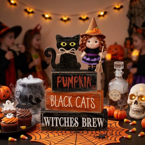 4 Pcs Halloween Table Decor for Home (Black Cat)