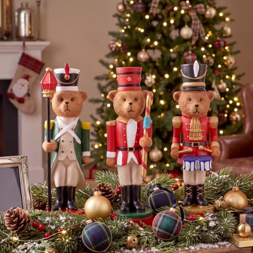 3 Pcs Vintage Christmas Nutcracker 5 in Bear Nutcracker Figurine (5 Inch / Royal Guard Bear)