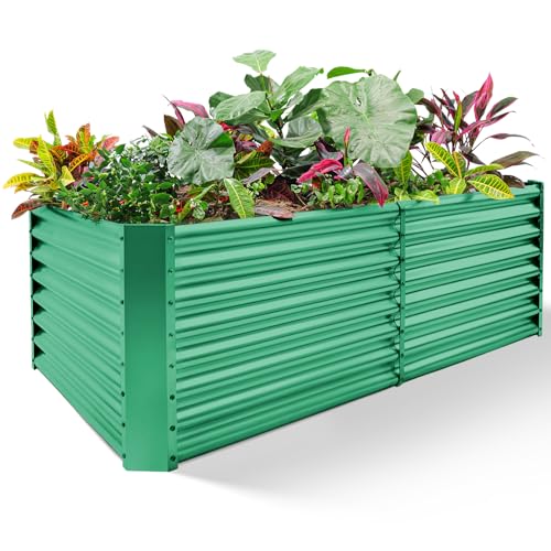 6×3×2 ft Galvanized Metal Raised Garden Bed (6×3×2ft（Rectangular） / Green)