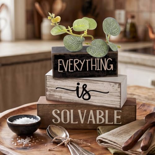4 Pcs Farmhouse Tiered Tray Decor Wooden Block Signs Rustic (Wooden)