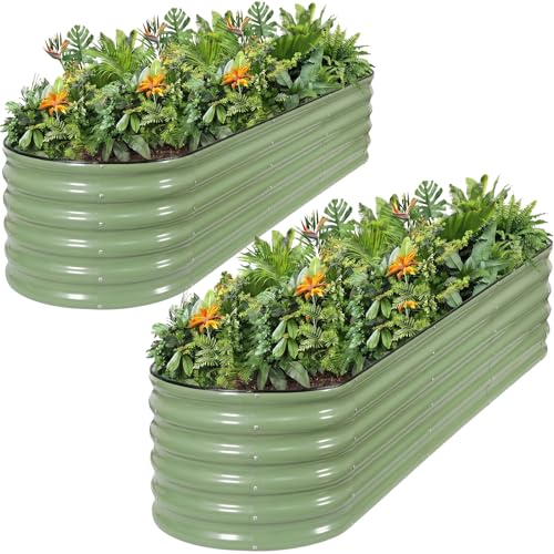 Galvanized Raised Garden Bed Outdoor (Green / 8×2×1.4ft（2pcs）)