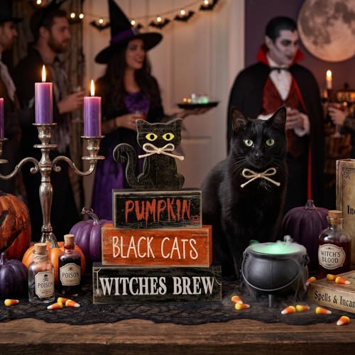 4 Pcs Halloween Table Decor for Home (Black Cat)