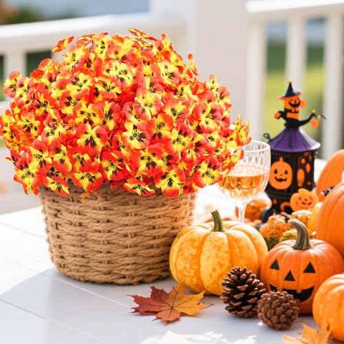 16PCS Artifcial Fall Flowers for Outdoors (Sunset / 16PCS)