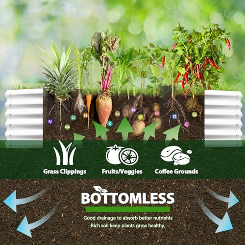 Anleolife 6x2x1.5ft Oval Galvanized Raised Garden Bed (Oval Round White / 6×2×1.5ft Tall)