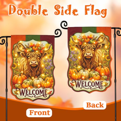 Thanksgiving Garden Flag (Fall Cow / 12x18 Inch)