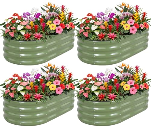 Galvanized Raised Garden Bed Outdoor (Green / 4×2×1ft（4pcs）)