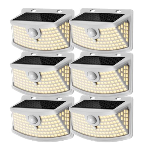 Solar Motion Sensor Lights Outdoor 120 LEDs (White-Warm / 6 Pack)