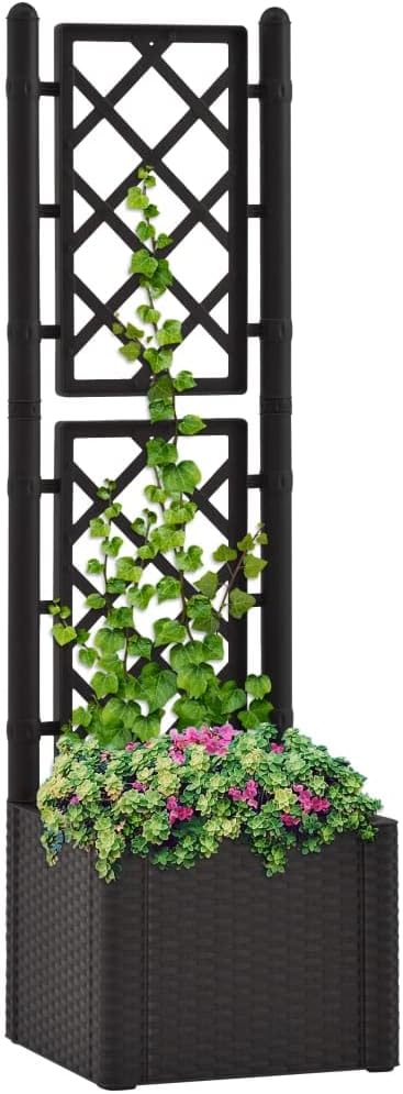 Garden Raised Bed with Trellis and Self Watering System Anthracite Outdoor Flower Pots Pots for Plants Planter Pots for Raised Garden Beds for Porch Plants Gardening Outdoor