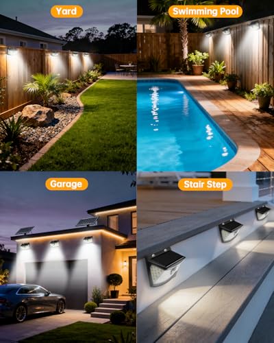 Solar Motion Sensor Lights Outdoor 120 LEDs (Black / 2 Pack)