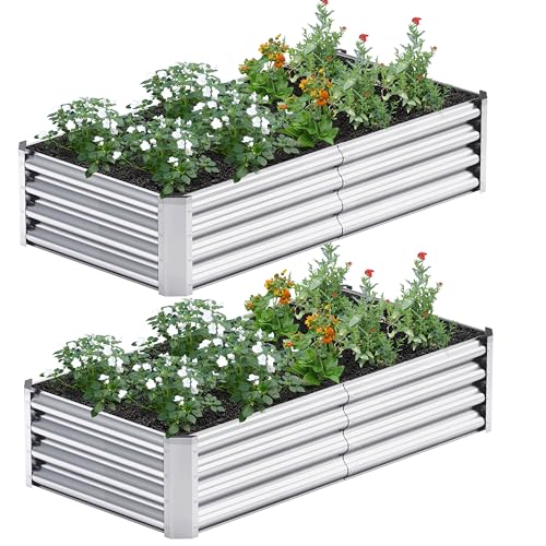 2PCS 4x2x1FT Galvanized Raised Garden Bed (4x2x1(2PCS) / Silver)
