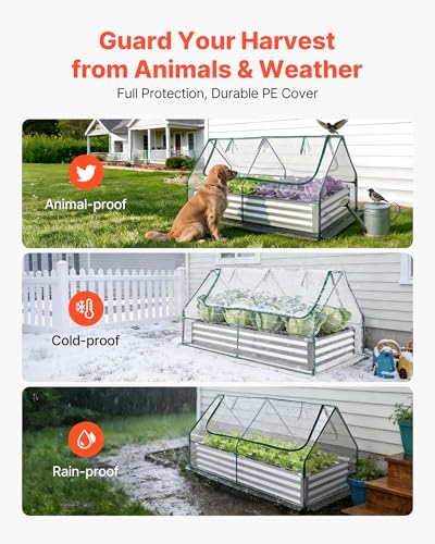 6x3x1FT Metal Raised Garden Bed with Greenhouse Cover (Silver / 6x3x1 FT)