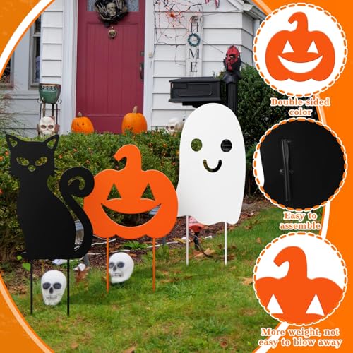 3 Pcs Metal Halloween Outdoor Yard Decor (Mixed Style / Black,white,orange)
