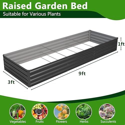 2PCS 9x3x1ft Galvanized Raised Garden Bed Kit (Black / 9x3x1(2PCS))