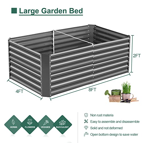 8×4×2 ft Galvanized Raised Garden Bed Kit (8×4×2ft（Rectangular） / 3-grey)