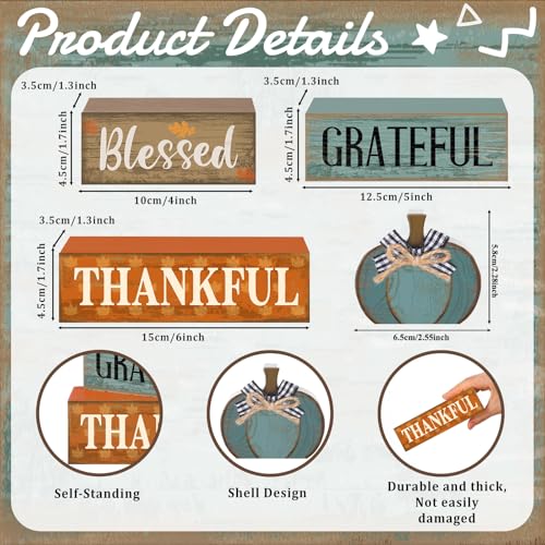 4 Pcs Fall Table Decor for Home (Light Blue Pumpkin)