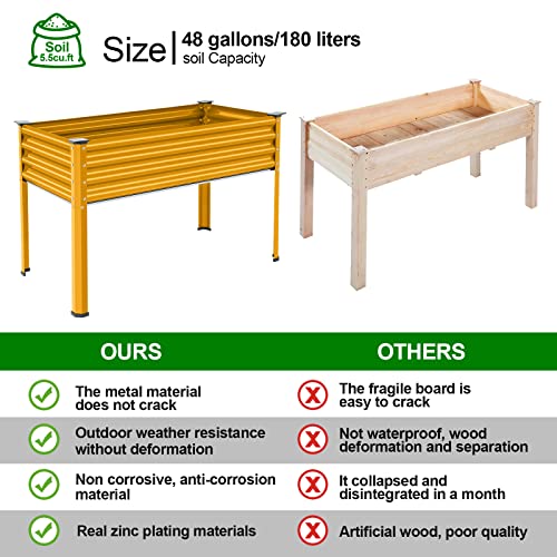Galvanized Raised Garden Bed with Legs (Yellow / 48×24×32in)