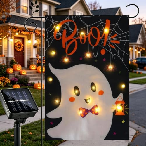 Halloween Lighted Garden Flag for Outside (Ghost)