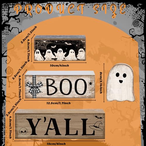 4 Pcs Halloween Table Decoration Wooden Ghost Tiered Tray Decor (Little Ghost)