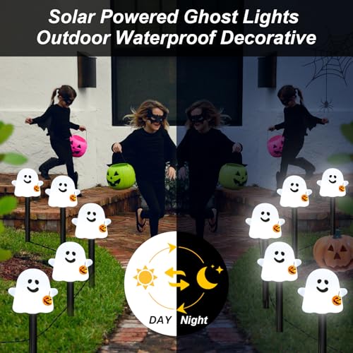 Solar Halloween Ghost Pathway Lights (Cold White Pumpkin Ghost / 10-Pack)
