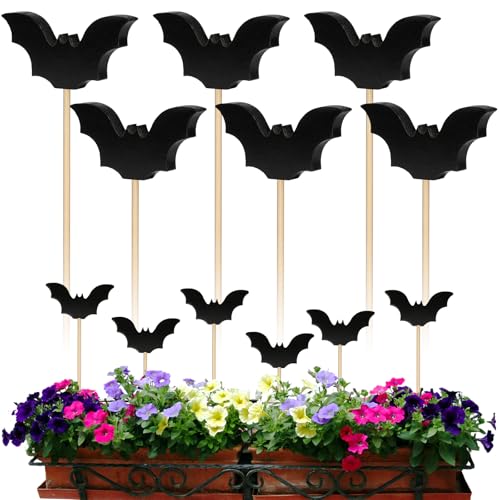 6 Pcs Halloween Wood Bat Garden Stakes Fall Plant Decor Outdoor (Bat2)