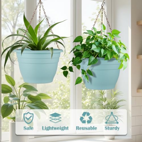 3 Pack 11 Inch Plant Pots with Drainage Hole and Plug (Sky Blue / 11 inch)