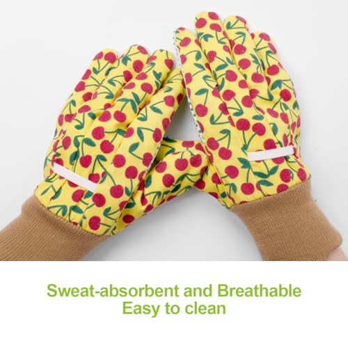 Floral Gardening Gloves for Women (2 Pairs - Yellow + Dark Colors Flowers)