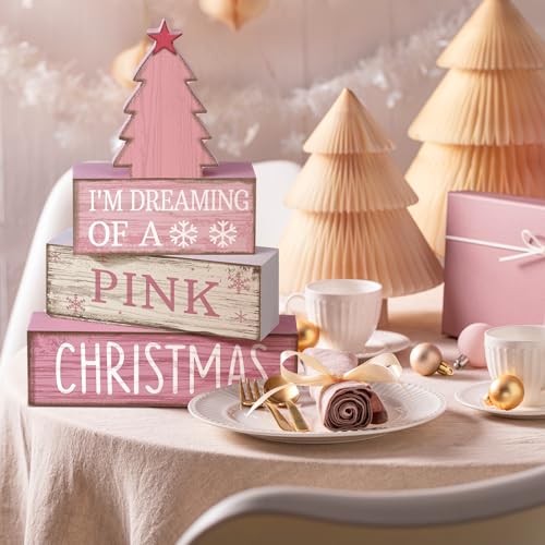 4 Pcs Pink Christmas Table Decor (Pink Christmas Tree)